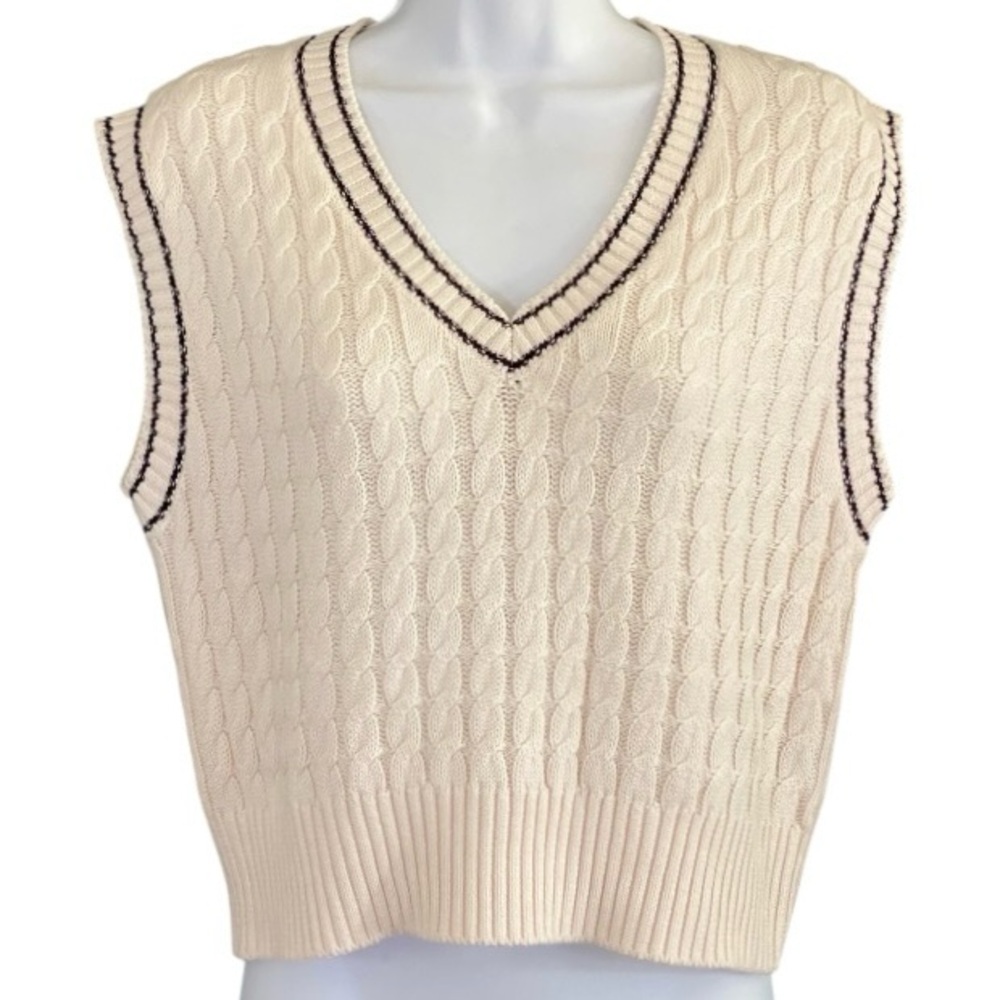 Art Class Preppy Cable Knit Sweater Vest Girls XL Cream Golf Tennis Academia